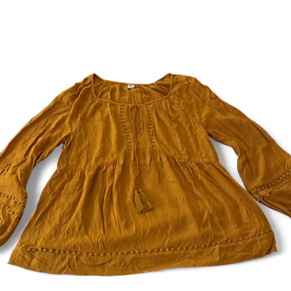 Old Navy Old Navy Boho Tassel-Tie Bohemian Blouse XS Tobacco Leaf